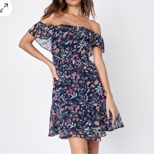 Lulus Off-Shoulder Navy Floral Summer Dress